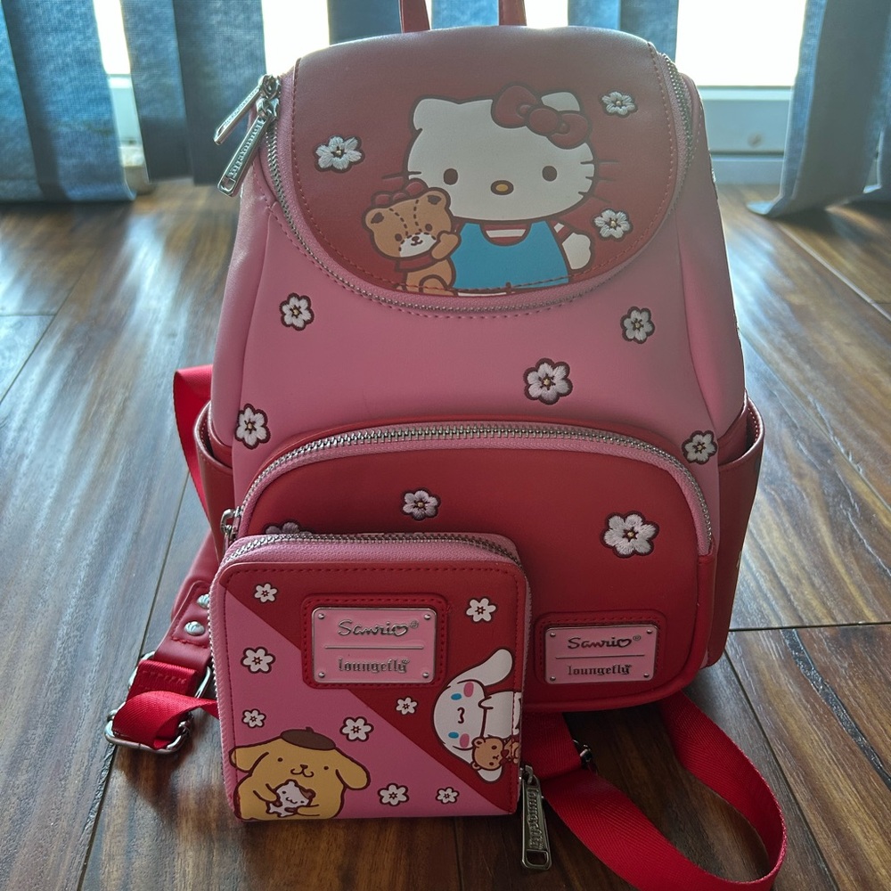 Sanrio Pink and Red Backpack with Wallet